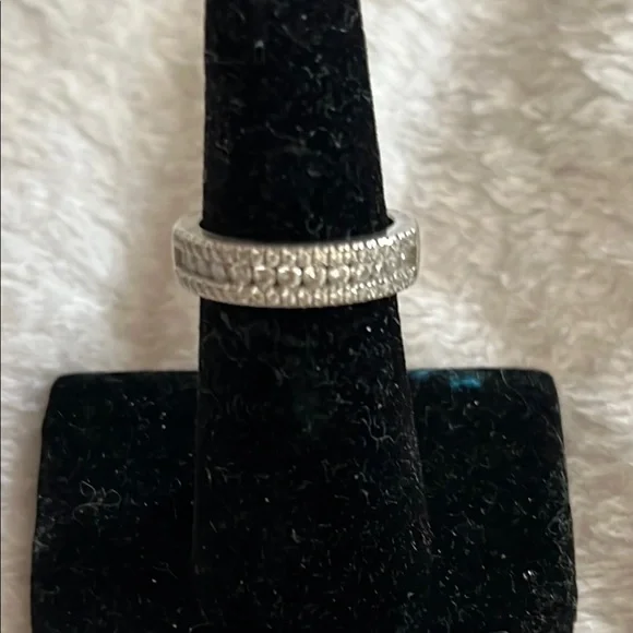 Elegant Sterling Silver Pave CZ Eternity Band Ring – Sparkling Statement Piece - Picture 1 of 4